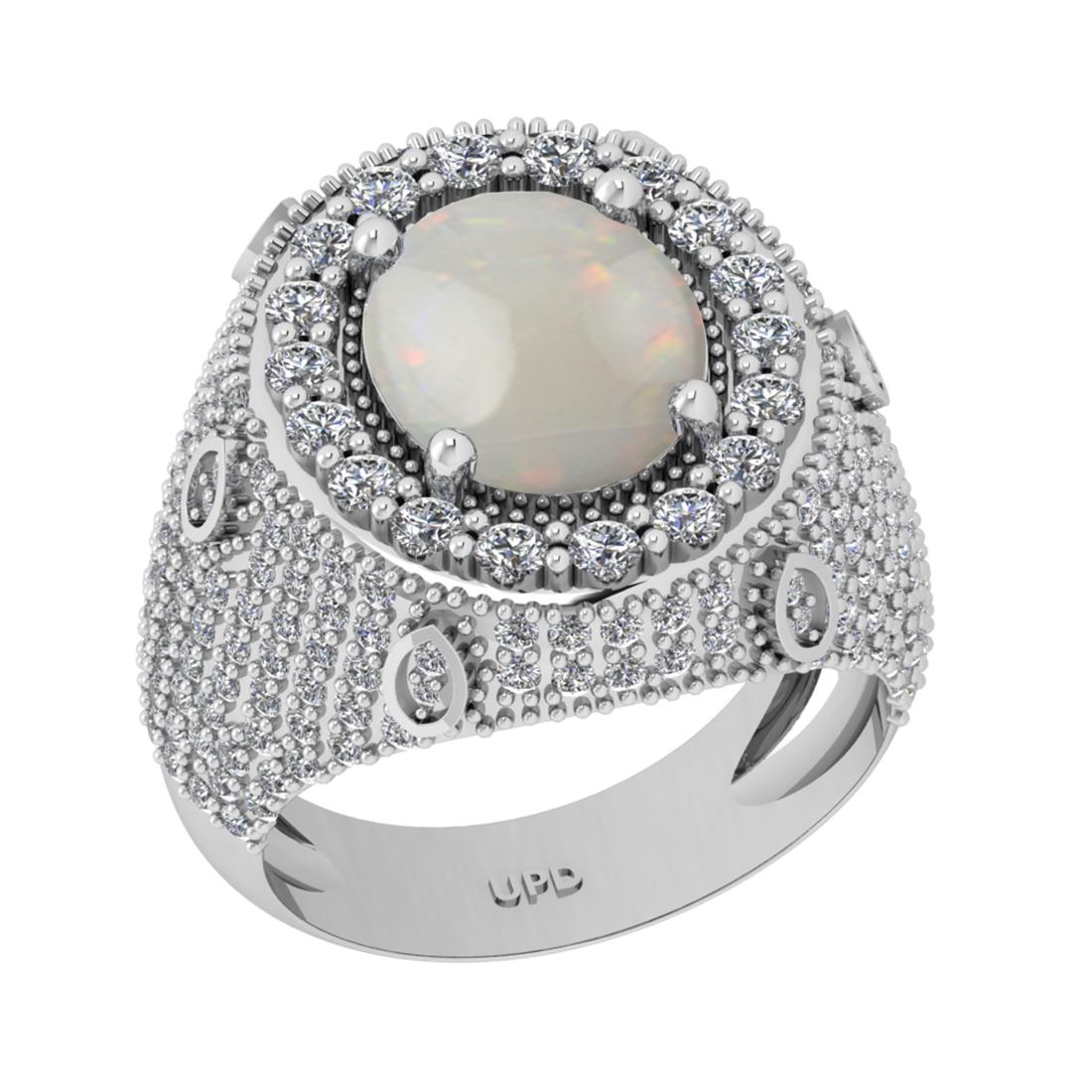 6.25 Ctw I2/I3 Opal And Diamond 14K White Gold Engagement Ring