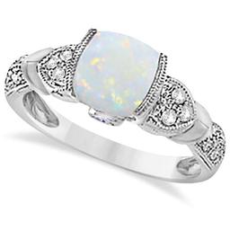 Tanzanite, Diamond and Opal Ring 14k White Gold 1.10ctw