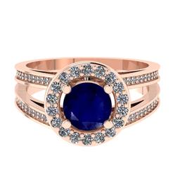 2.14 Ctw I2/I3 Blue Sapphire And Diamond 14K Rose Gold Engagement Ring