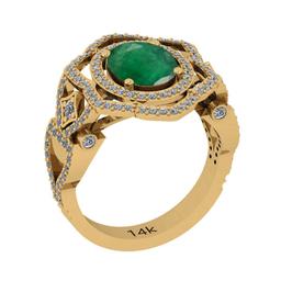 3.78 Ctw VS/SI1 Emerald And Diamond 18K Yellow Gold Vintage Style Ring