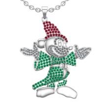 3.70 Ctw SI2/I1Ruby ,Emerald And Diamond 14K White Gold Disney Mickey Mouse Pendant Necklace