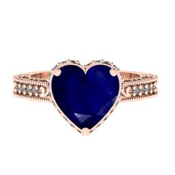 3.04 Ctw SI2/I1 Blue Sapphire and Diamond 14K Rose Gold Engagement Ring