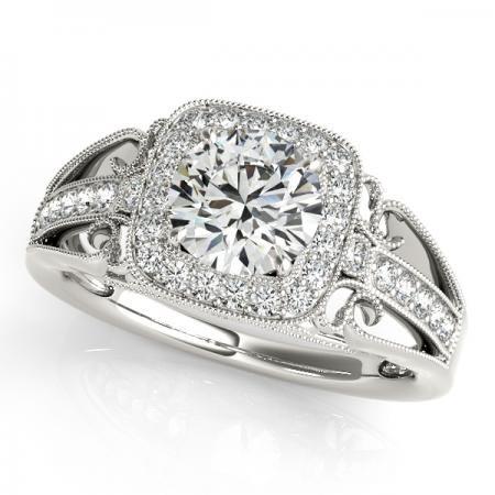 CERTIFIED 18KT WHITE GOLD 0.87 CTW J-K/VS-SI1 VINTAGE STYLE DIAMOND RING