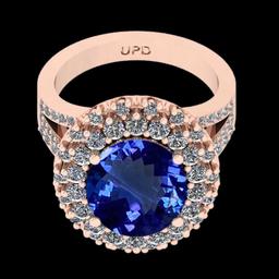 5.91 Ctw VS/SI1 Tanzanite and Diamond 14K Rose Gold Engagement Ring
