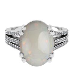 6.43 Ctw SI2/I1 Opal And Diamond 14K White Gold Engagement Ring