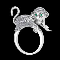 1.60 Ctw SI2/I1 Diamond 18K White Gold Monkey Ring