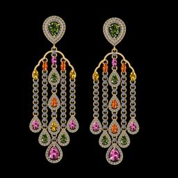 12.05 Ctw SI2/I1 Multi Sapphire And Diamond 14K Yellow Gold Dangling Earrings