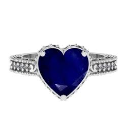 3.04 Ctw SI2/I1 Blue Sapphire and Diamond 14K White Gold Engagement Ring