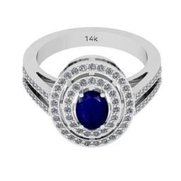 1.24 Ctw I2/I3 Blue Sapphire And Diamond 14k Rose Gold Ring