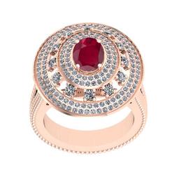 2.46 Ctw SI2/I1Ruby and Diamond 14K Rose Gold Engagement Ring
