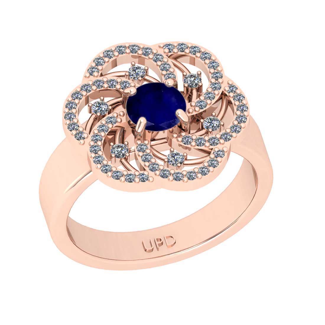 0.84 Ctw SI2/I1 Blue Sapphire and Diamond 14K Rose Gold Engagement Halo Ring
