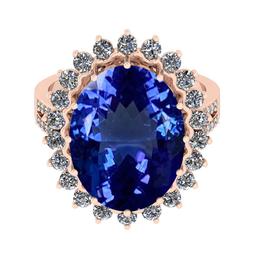 9.27 Ctw VS/SI1 Tanzanite And Diamond 18K Rose Gold Victorian Style Engagement Halo Ring