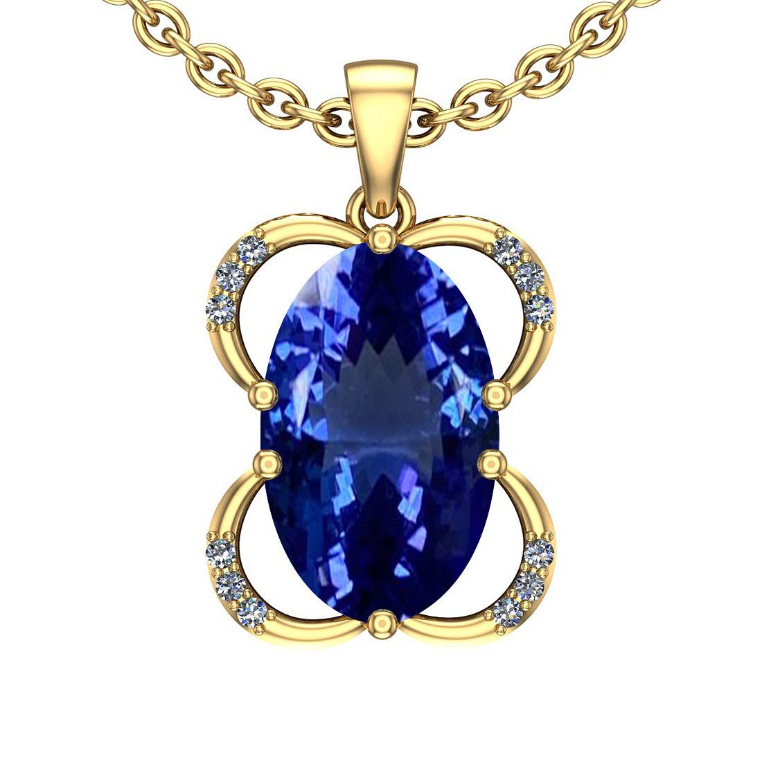 Certified 4.49 Ctw VS/SI1 Tanzanite And Diamond 14k Yellow Gold Victorian Style Necklace