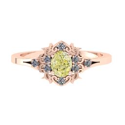 0.52 Ctw GIA Certified Fancy Yellow Diamond 14K Rose Gold Engagement Halo Ring