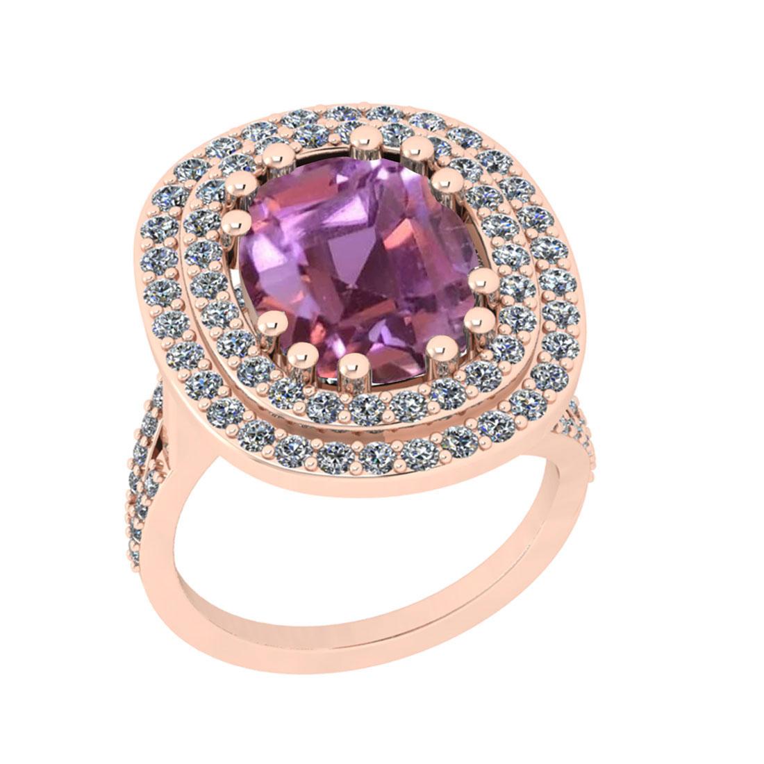 9.30 Ctw I2/I3 Kunzite And Diamond 14K Rose Gold Cocktail Ring