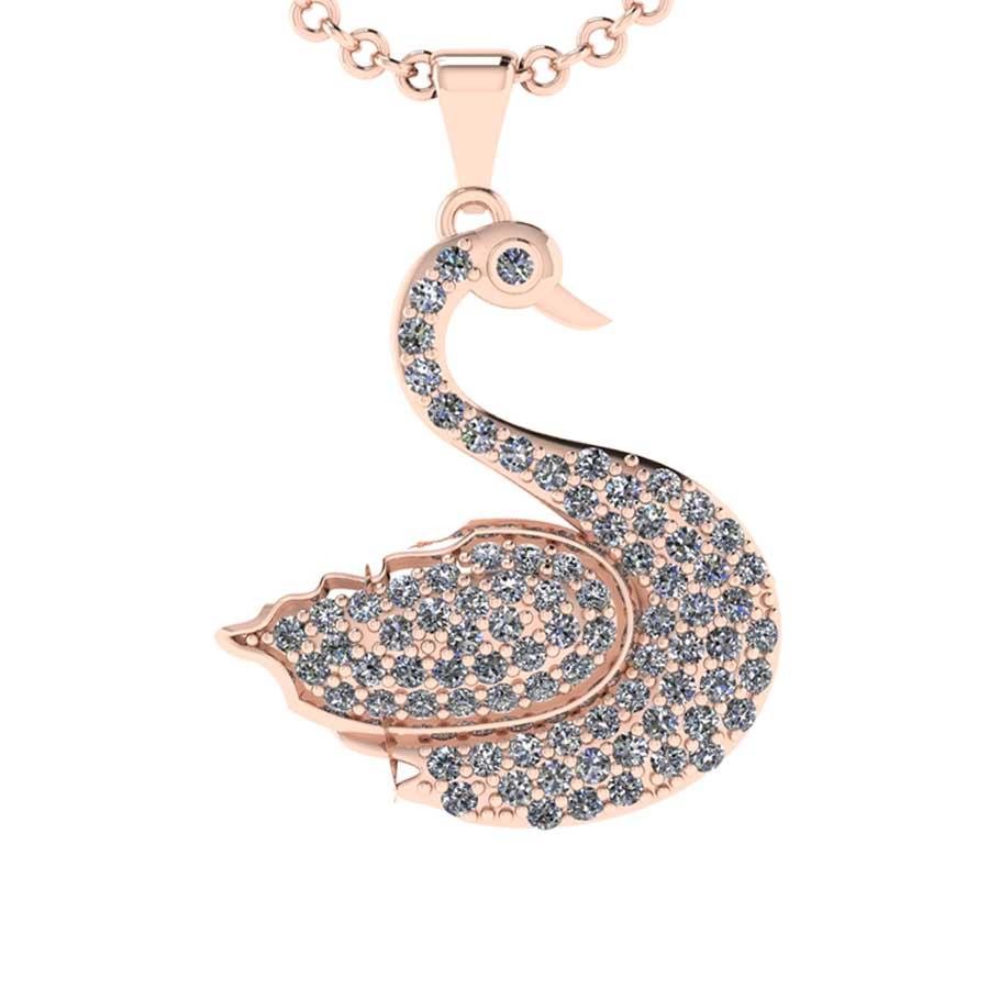 1.16 Ctw SI2/I1 Diamond 14K Rose Gold swan Pendant Necklace