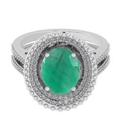 3.04 Ctw I2/I3 Emerald And Diamond 14K White Gold Engagement Ring