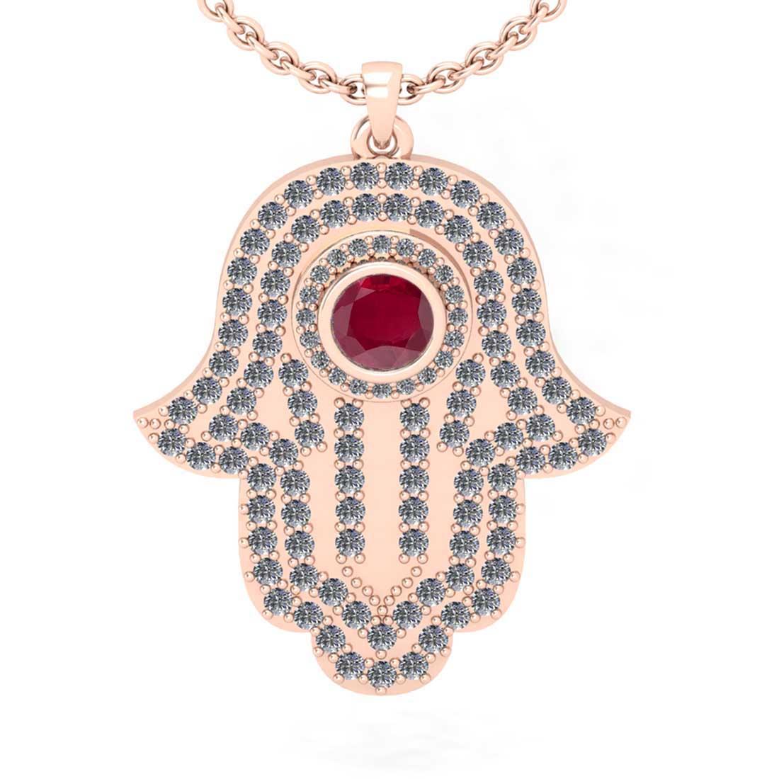 1.97 Ctw SI2/I1 Ruby and Diamond 14K Rose Gold Pendant Necklace