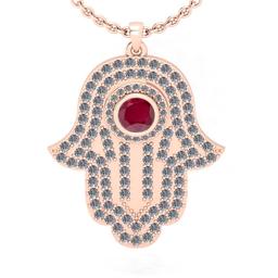 1.97 Ctw SI2/I1 Ruby and Diamond 14K Rose Gold Pendant Necklace