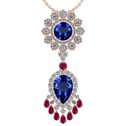 Certified 15.49 Ctw VS/SI1 Tanzanite,RUBY And Diamond 14K Rose Gold Vintage Style Necklace