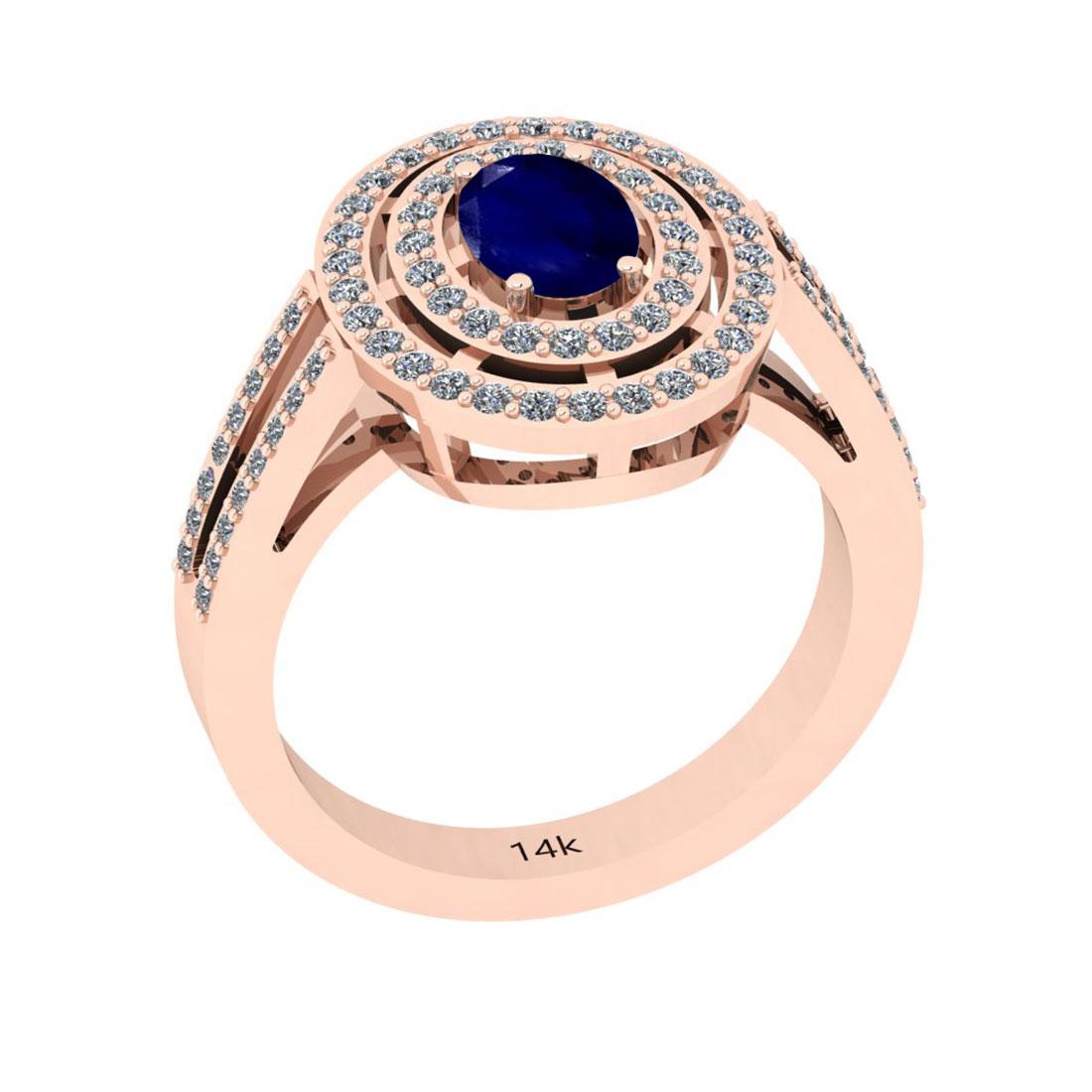 1.24 Ctw I2/I3 Blue Sapphire And Diamond 14k White Gold Ring