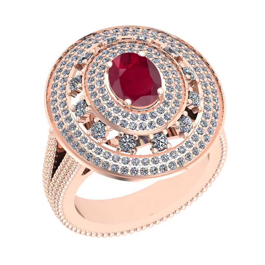 2.46 Ctw SI2/I1Ruby and Diamond 14K Rose Gold Engagement Ring