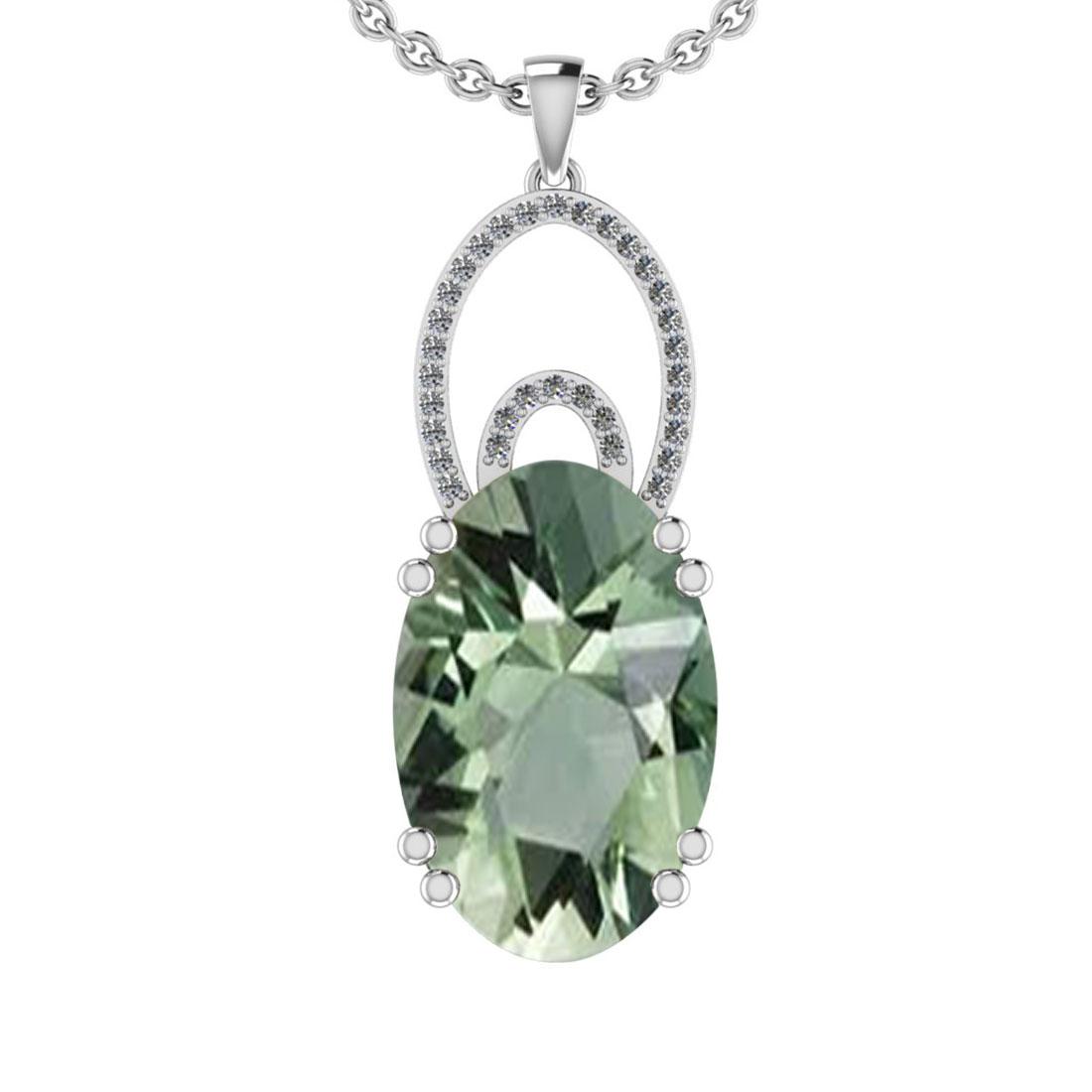 23.72 Ctw I2/I3 Green Amethyst And Diamond 10K White Gold Pendant