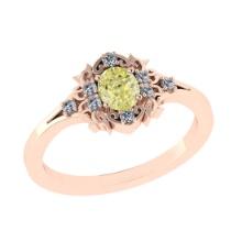 0.52 Ctw GIA Certified Fancy Yellow Diamond 14K Rose Gold Engagement Halo Ring