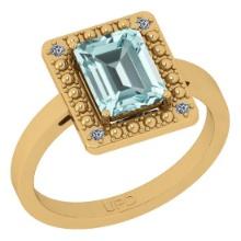 2.21 Ctw SI2/I1 Aquamarine And Diamond 14K Yellow Gold Ring