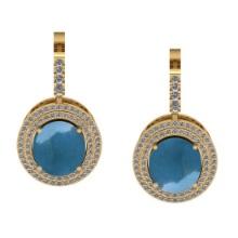 9.91 Ctw SI2/I1 Aquamarine And Diamond 14K Yellow Gold Earrings