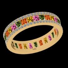 2.51 Ctw SI2/I1 Multi Sapphire And Diamond 14K Yellow Gold Eternity Band Ring