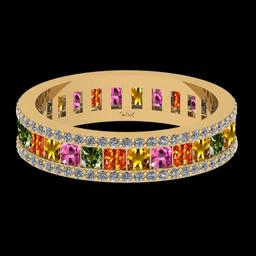 2.51 Ctw SI2/I1 Multi Sapphire And Diamond 14K Yellow Gold Eternity Band Ring