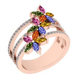 Certified 1.48 Ctw I2/I3 Multi Sapphire, tanzanite And Diamond 10K Rose Gold Flower Ring