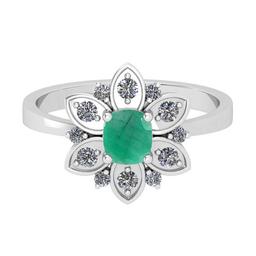 1.29 Ctw SI2/I1Emerald and Diamond 14K White Gold Engagement set Ring