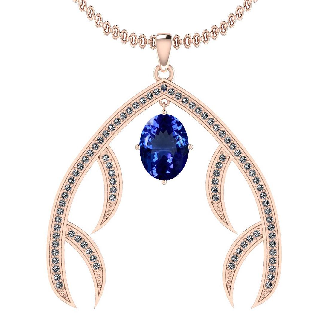 Certified 5.17 Ctw VS/SI1 Tanzanite And Diamond 14k Rose Gold Victorian Style Necklace