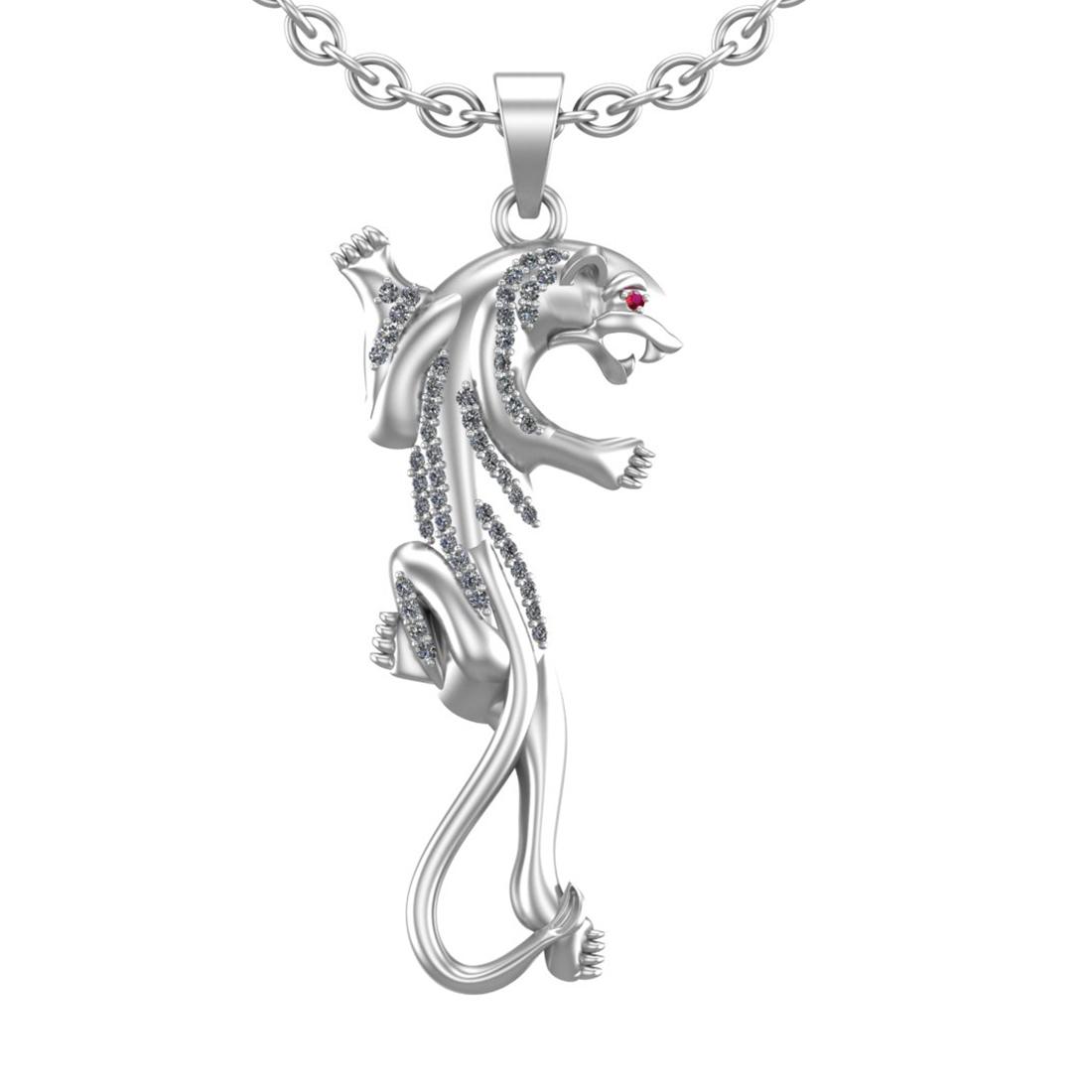 0.42 Ctw SI2/I1 Diamond 10k White Gold Creature /Penther Pendant Necklace