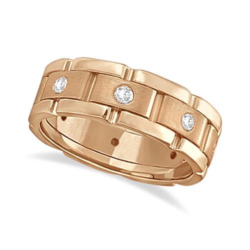 Mens Wide Band Diamond Eternity Wedding Ring 18kt Rose Gold 1.40ctw