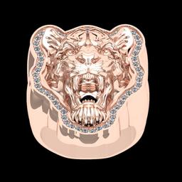 0.45 Ctw SI2/I1 Diamond 18K Rose Gold Vintage Style Lion Face Ring