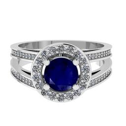 2.14 Ctw I2/I3 Blue Sapphire And Diamond 14K White Gold Engagement Ring