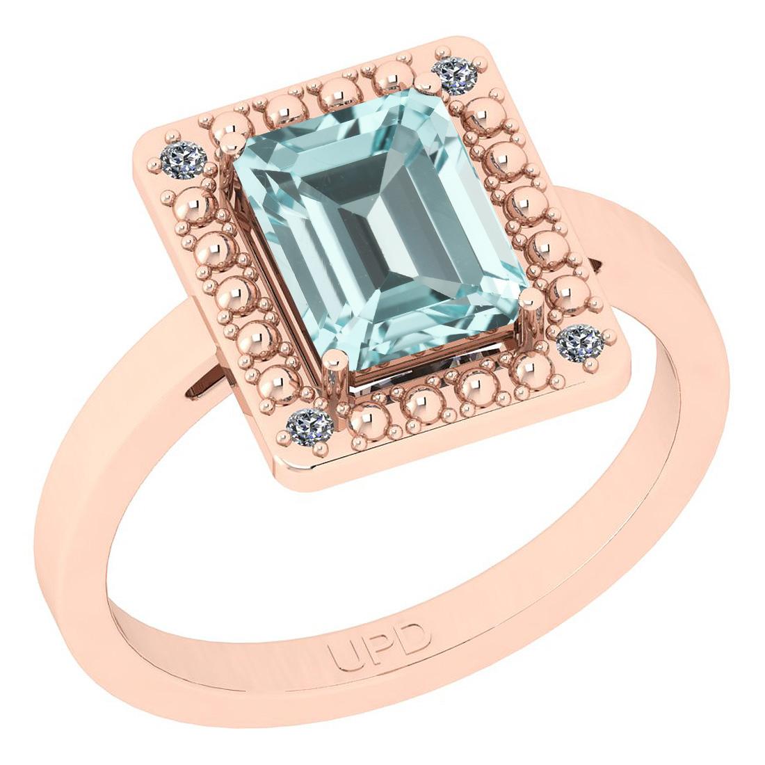 2.21 Ctw SI2/I1 Aquamarine And Diamond 14K Rose Gold Ring