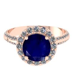 3.26 Ctw I2/I3 Blue Sapphire And Diamond 14K Rose Gold Engagement Ring