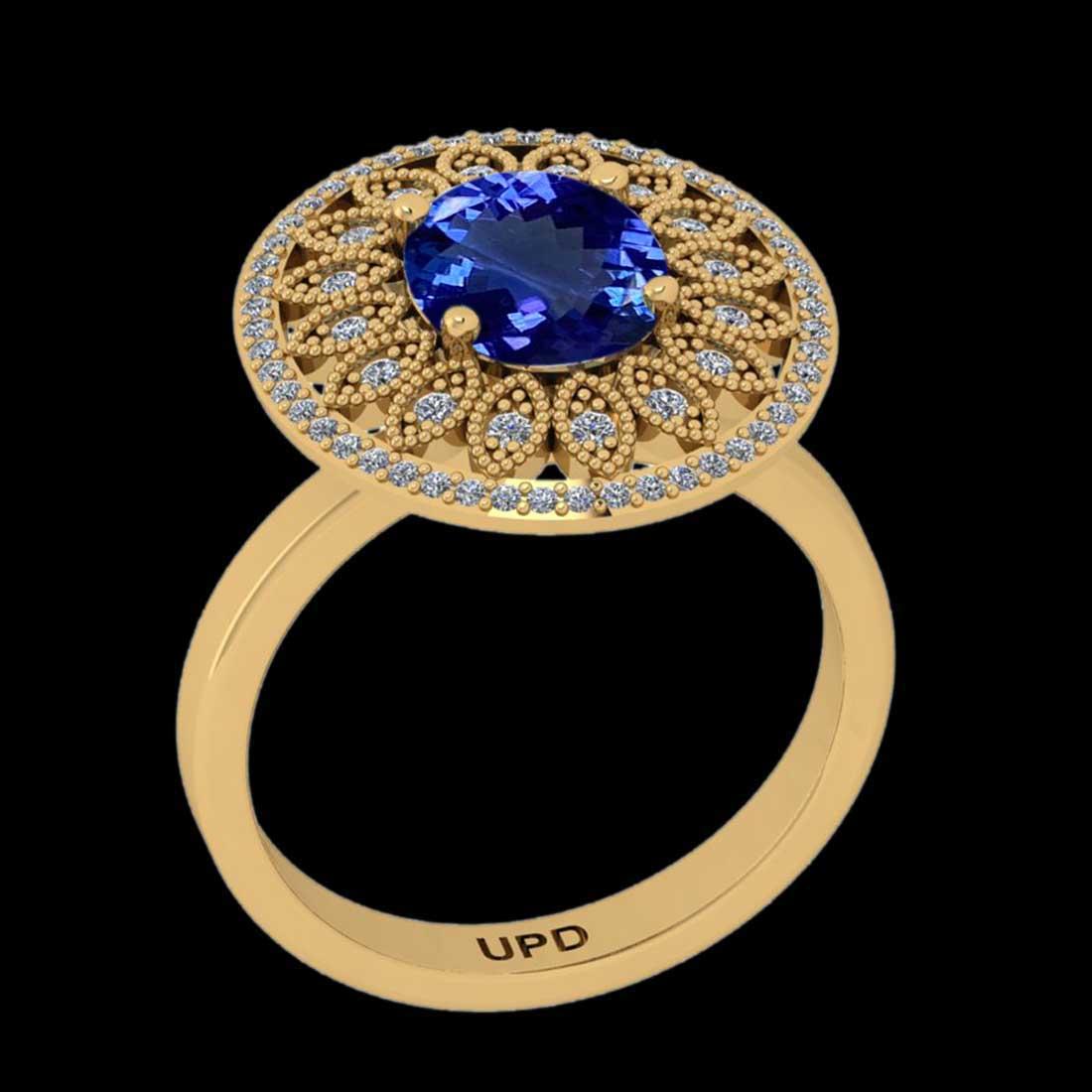 3.34 Ctw VS/SI1 Tanzanite and Diamond 14K Yellow Gold Engagement Ring