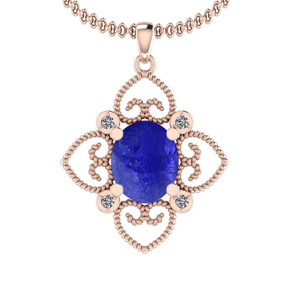 Certified 4.55 Ctw Tanzanite and Diamond I1/I2 14K Rose Gold Victorian Style Pendant