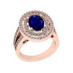 2.67 Ctw SI2/I1 Blue Sapphire And Diamond 14K Rose Gold two Row Engagement Halo Ring