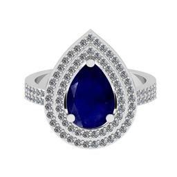 2.97 Ctw SI2/I1 Blue Sapphire And Diamond 14K White Gold two Row Wedding Halo Ring