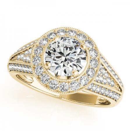 CERTIFIED 18K YELLOW GOLD 1.09 CTW J-K/VS-SI1 DIAMOND HALO ENGAGEMENT RING