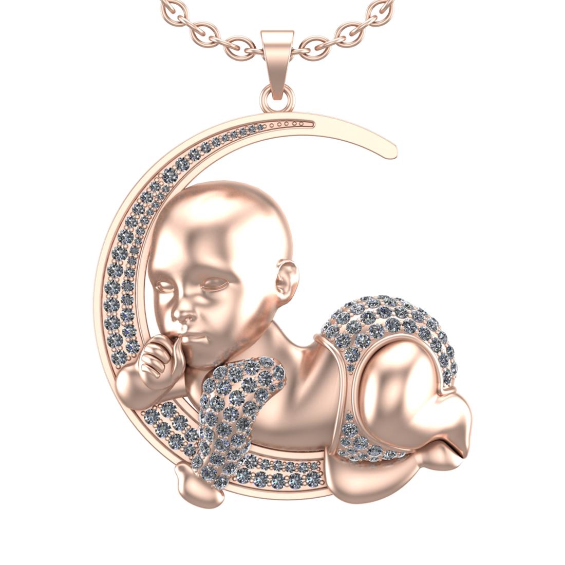 3.66 Ctw SI2/I1 Diamond 14K Rose Gold baby shower theme Pendant Necklace