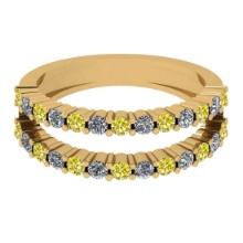 0.90 Ctw I2/I3 Treated Fancy Yellow And White Diamond 14K Yellow Gold Eternity Band Ring