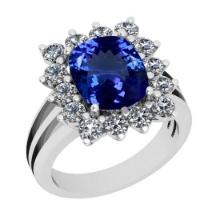 Certified 6.12 Ctw VS/SI1 Tanzanite And Diamond 14k White Gold Anniversary Engagement Ring