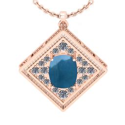 4.83 Ctw SI2/I1 Aquamarine And Diamond 14K Rose Gold Vintage Style Pendant Necklace